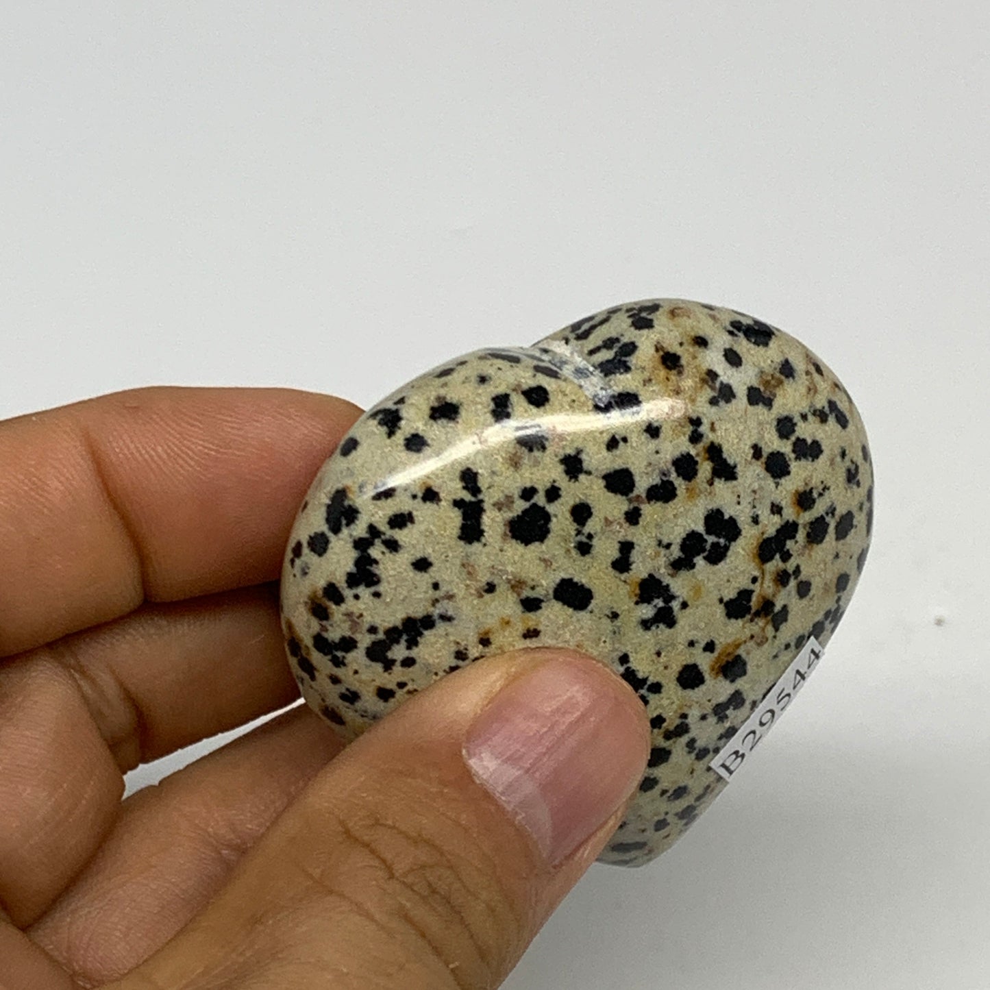 72.2g, 1.9"x2"x0.9" Dalmatian Jasper Heart Polished Healing Home Decor, B29544