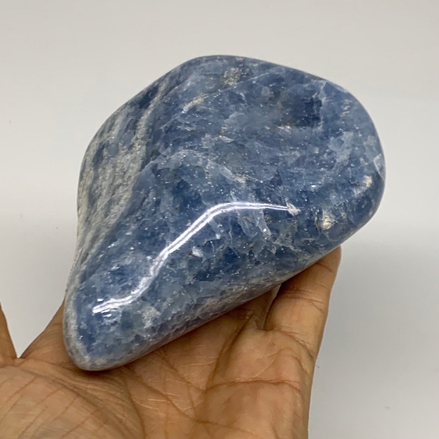1.36 lbs, 4.7"x3.6"x1.9", Natural Blue Calcite Polished Freeform Stands, B38359