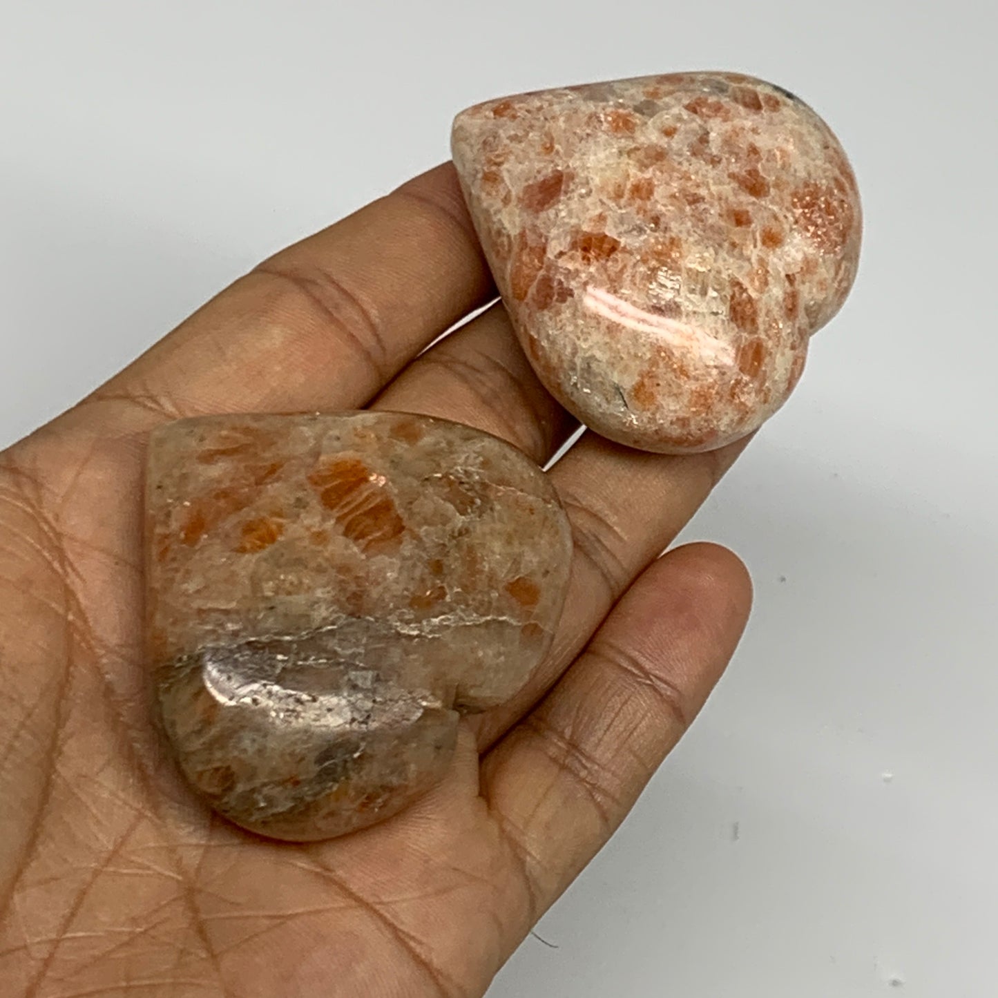 129.4g, 1.8"-1.9", 2pcs, Sunstone Heart Polished Healing Crystal, B28027