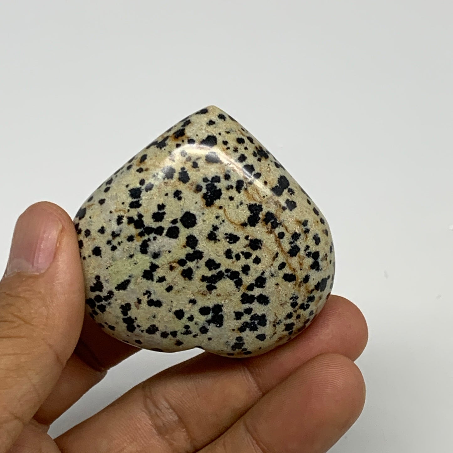 72.2g, 1.9"x2"x0.9" Dalmatian Jasper Heart Polished Healing Home Decor, B29544