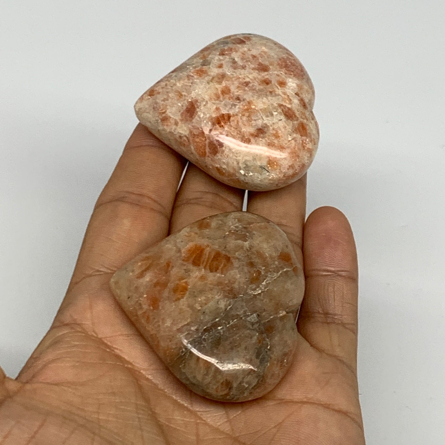 129.4g, 1.8"-1.9", 2pcs, Sunstone Heart Polished Healing Crystal, B28027