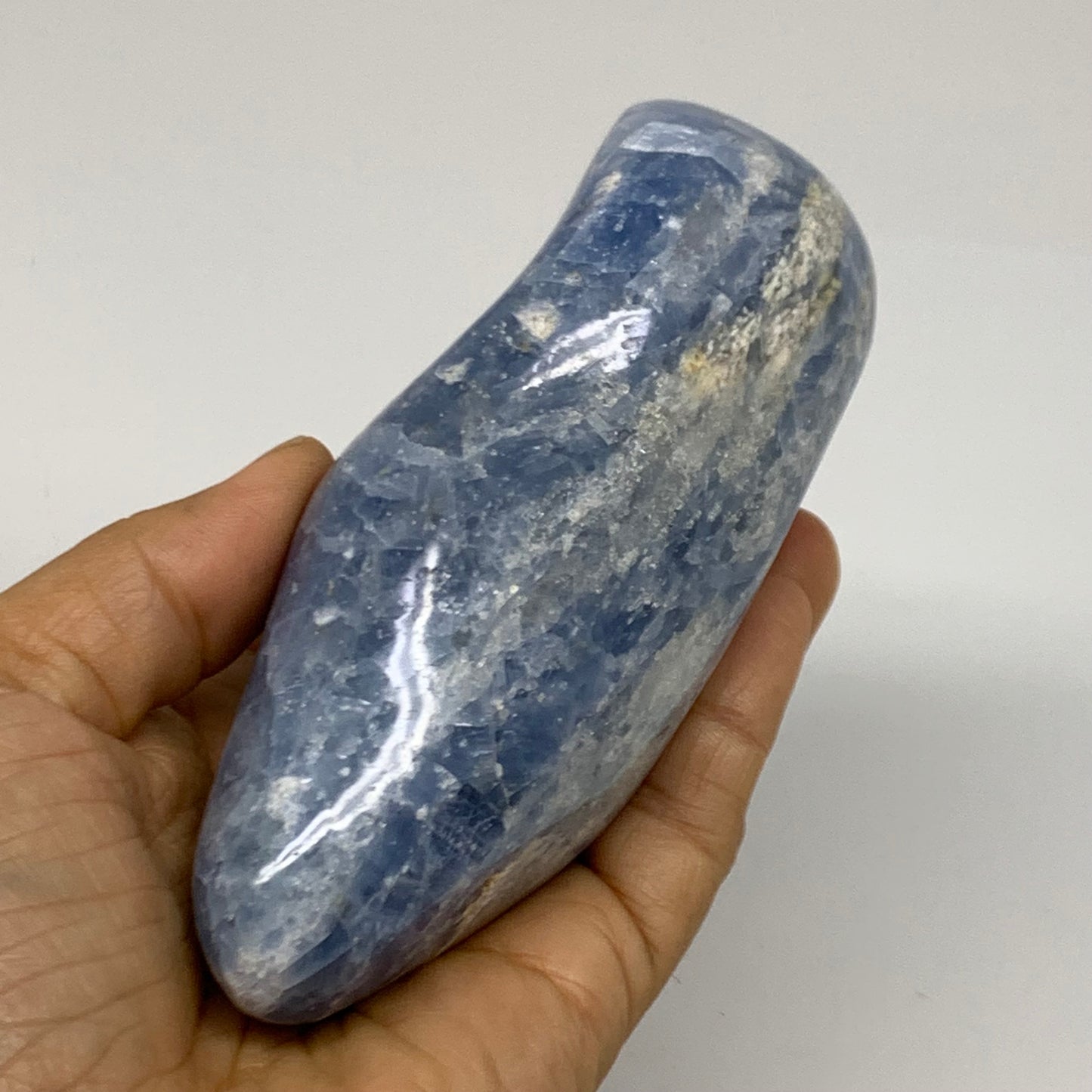 1.36 lbs, 4.7"x3.6"x1.9", Natural Blue Calcite Polished Freeform Stands, B38359