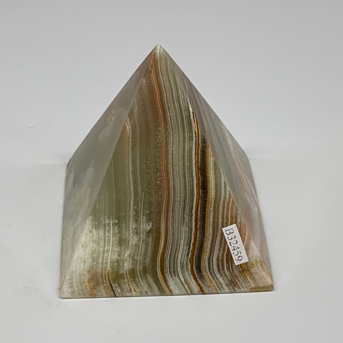0.89 lbs, 3"x2.9"x2.9", Green Onyx Pyramid Gemstone Crystal, B32459