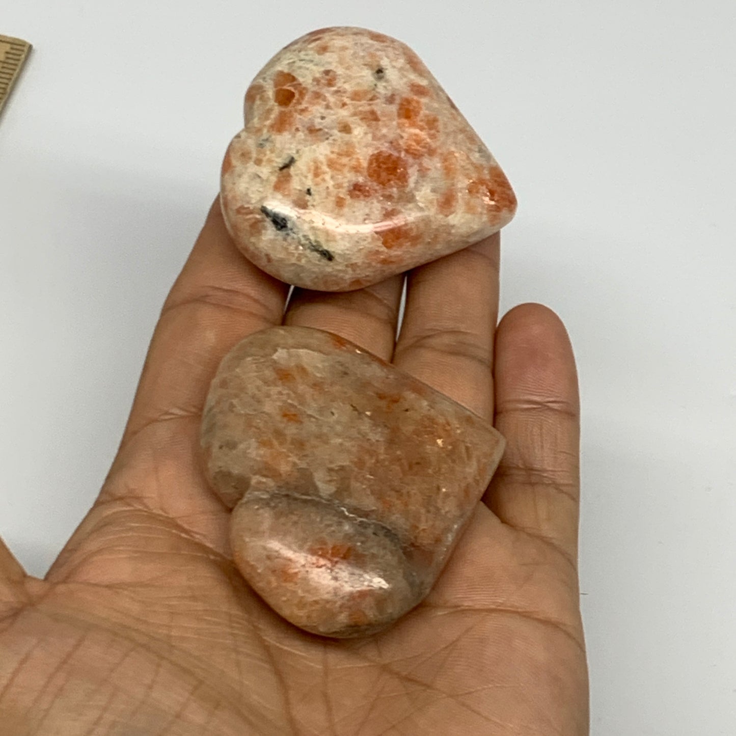 129.4g, 1.8"-1.9", 2pcs, Sunstone Heart Polished Healing Crystal, B28027
