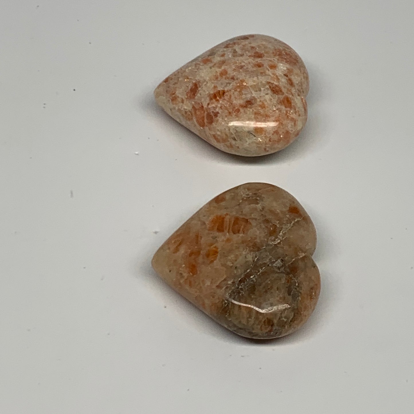 129.4g, 1.8"-1.9", 2pcs, Sunstone Heart Polished Healing Crystal, B28027