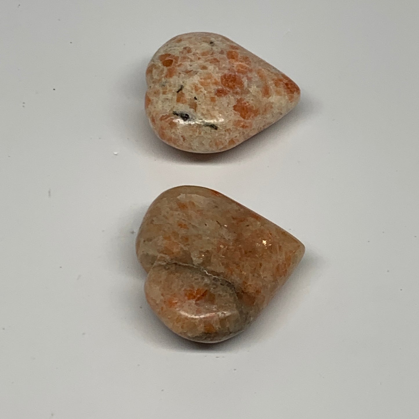 129.4g, 1.8"-1.9", 2pcs, Sunstone Heart Polished Healing Crystal, B28027