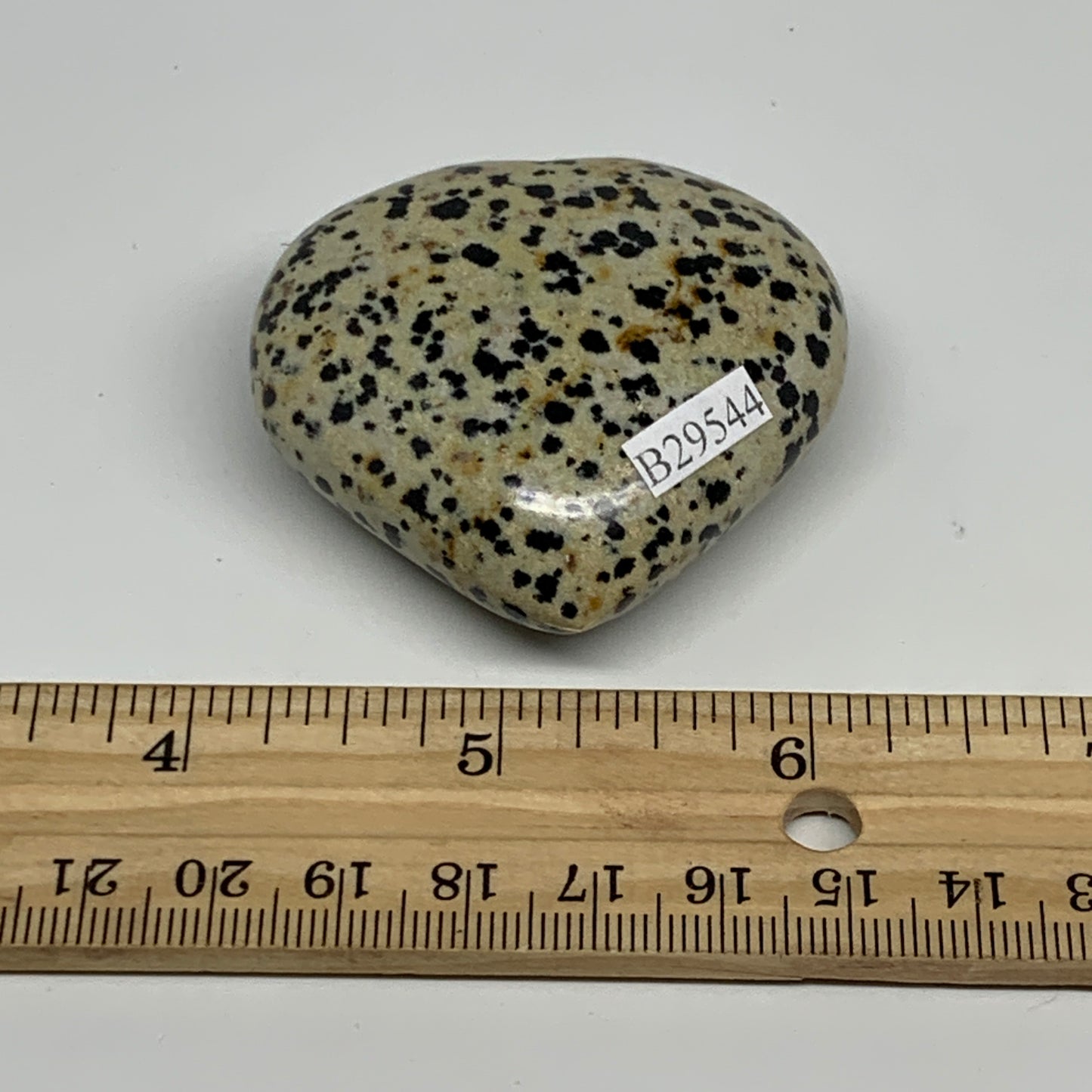 72.2g, 1.9"x2"x0.9" Dalmatian Jasper Heart Polished Healing Home Decor, B29544