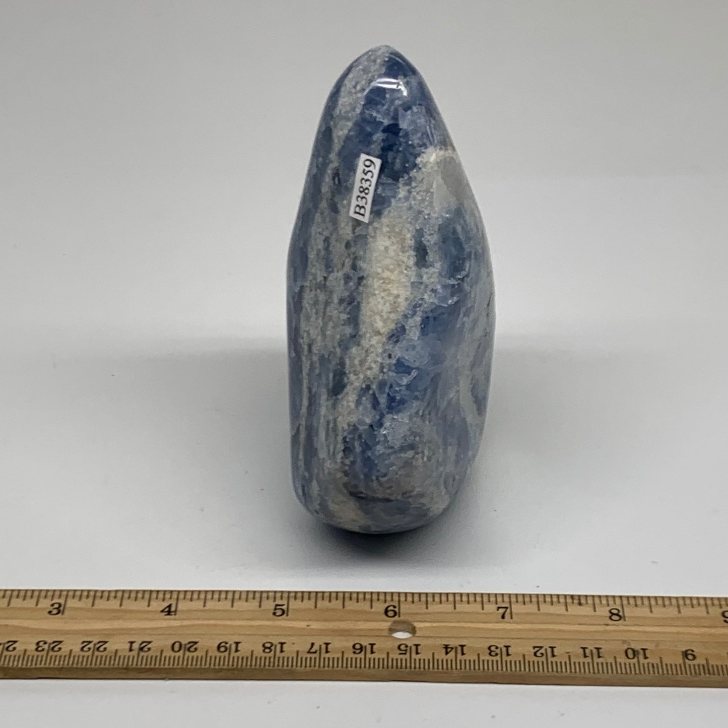 1.36 lbs, 4.7"x3.6"x1.9", Natural Blue Calcite Polished Freeform Stands, B38359