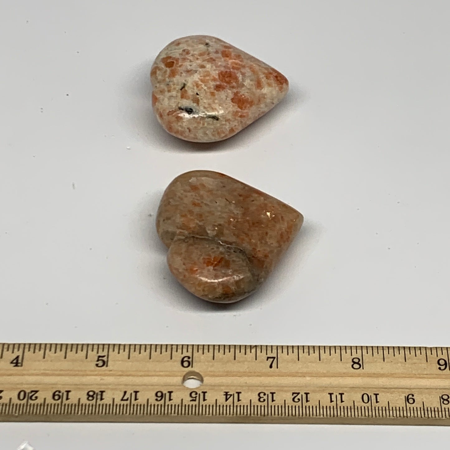 129.4g, 1.8"-1.9", 2pcs, Sunstone Heart Polished Healing Crystal, B28027
