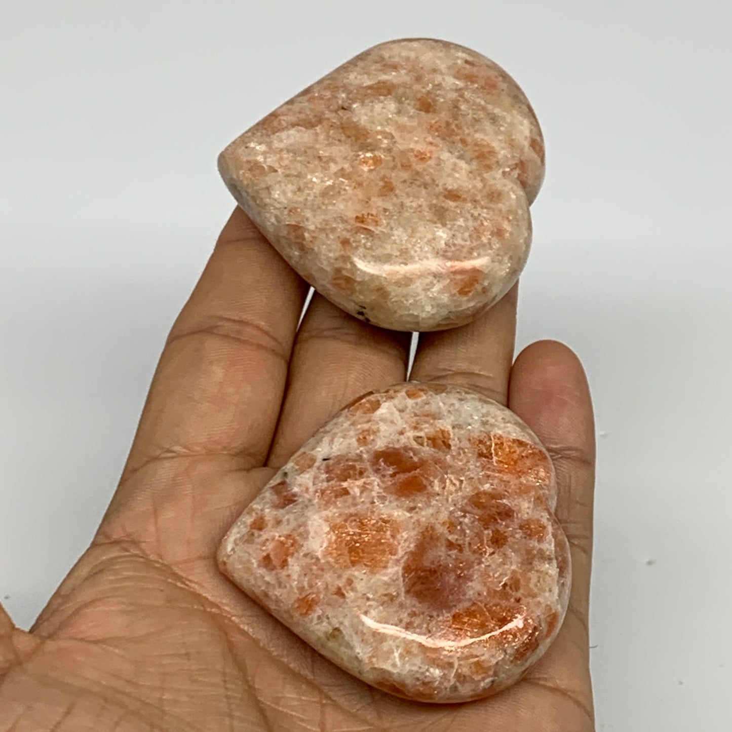 153.9g, 2"-2.1", 2pcs, Sunstone Heart Polished Healing Crystal,B28028