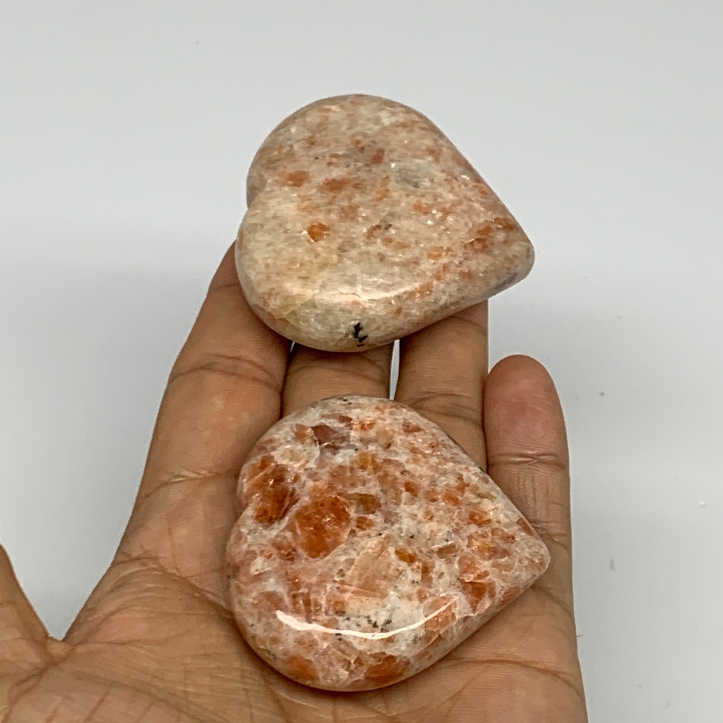 153.9g, 2"-2.1", 2pcs, Sunstone Heart Polished Healing Crystal,B28028