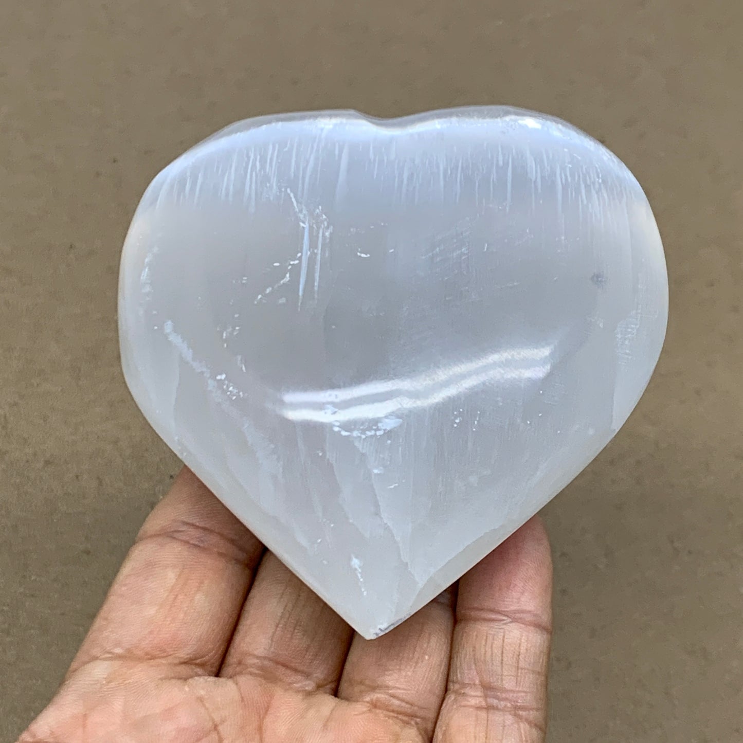 0.74 lbs, 3.7"x3.4"x1.5", Selenite Half Puffy Heart Crystals, Satin Spar, B36572