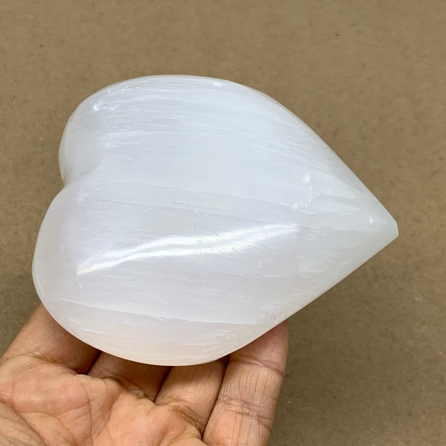 0.74 lbs, 3.7"x3.4"x1.5", Selenite Half Puffy Heart Crystals, Satin Spar, B36572