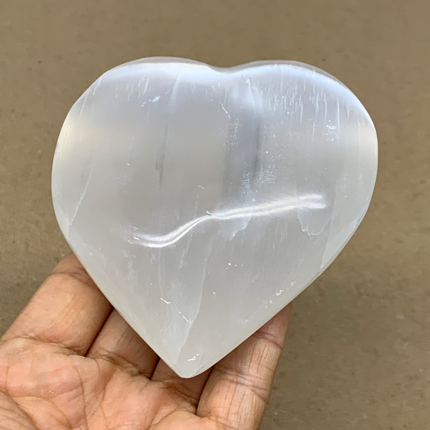0.74 lbs, 3.7"x3.4"x1.5", Selenite Half Puffy Heart Crystals, Satin Spar, B36572