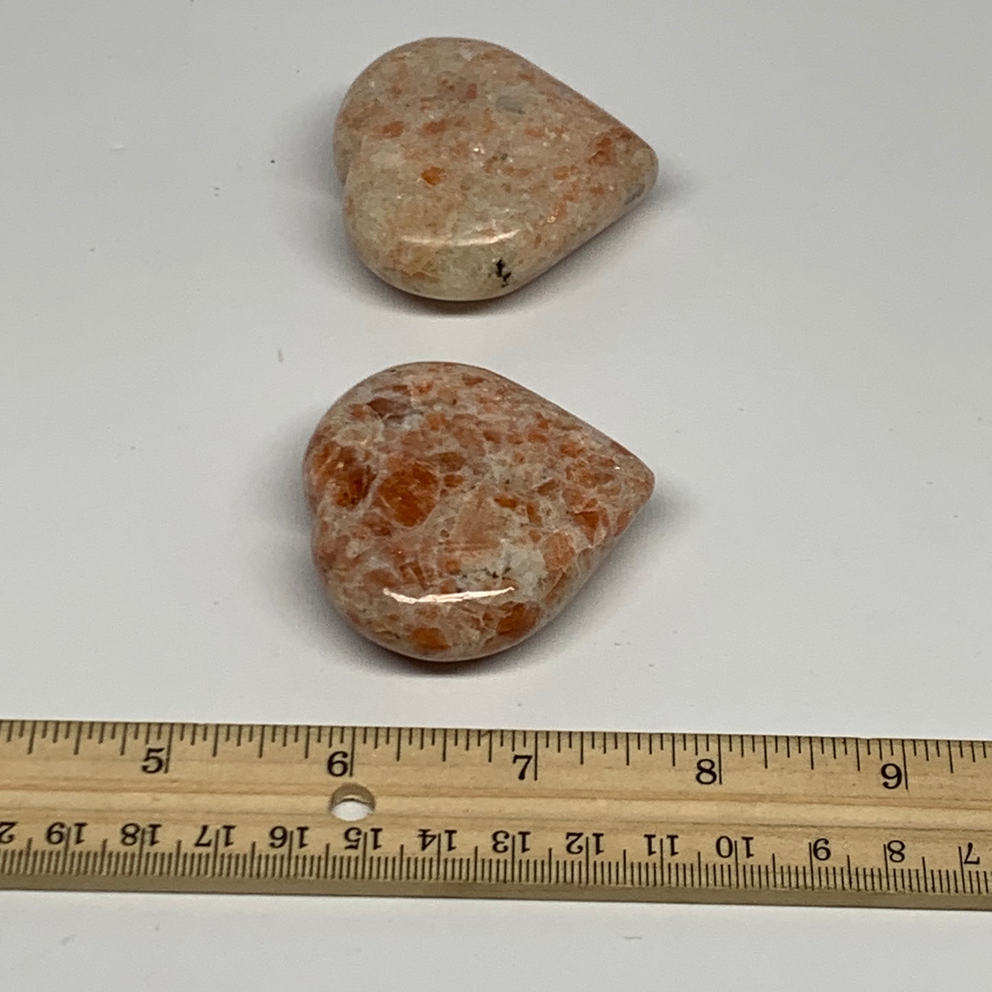 153.9g, 2"-2.1", 2pcs, Sunstone Heart Polished Healing Crystal,B28028
