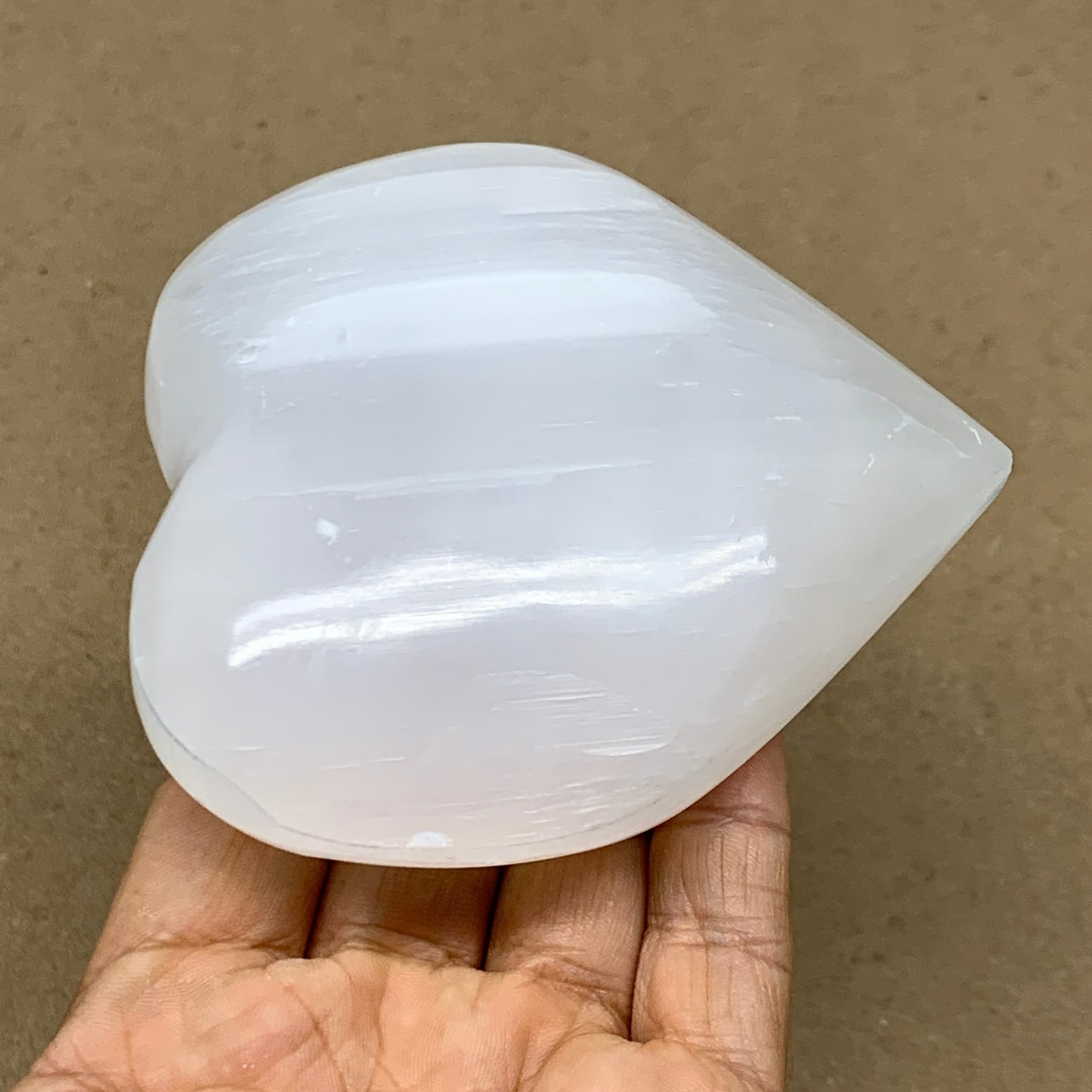 0.74 lbs, 3.7"x3.4"x1.5", Selenite Half Puffy Heart Crystals, Satin Spar, B36572