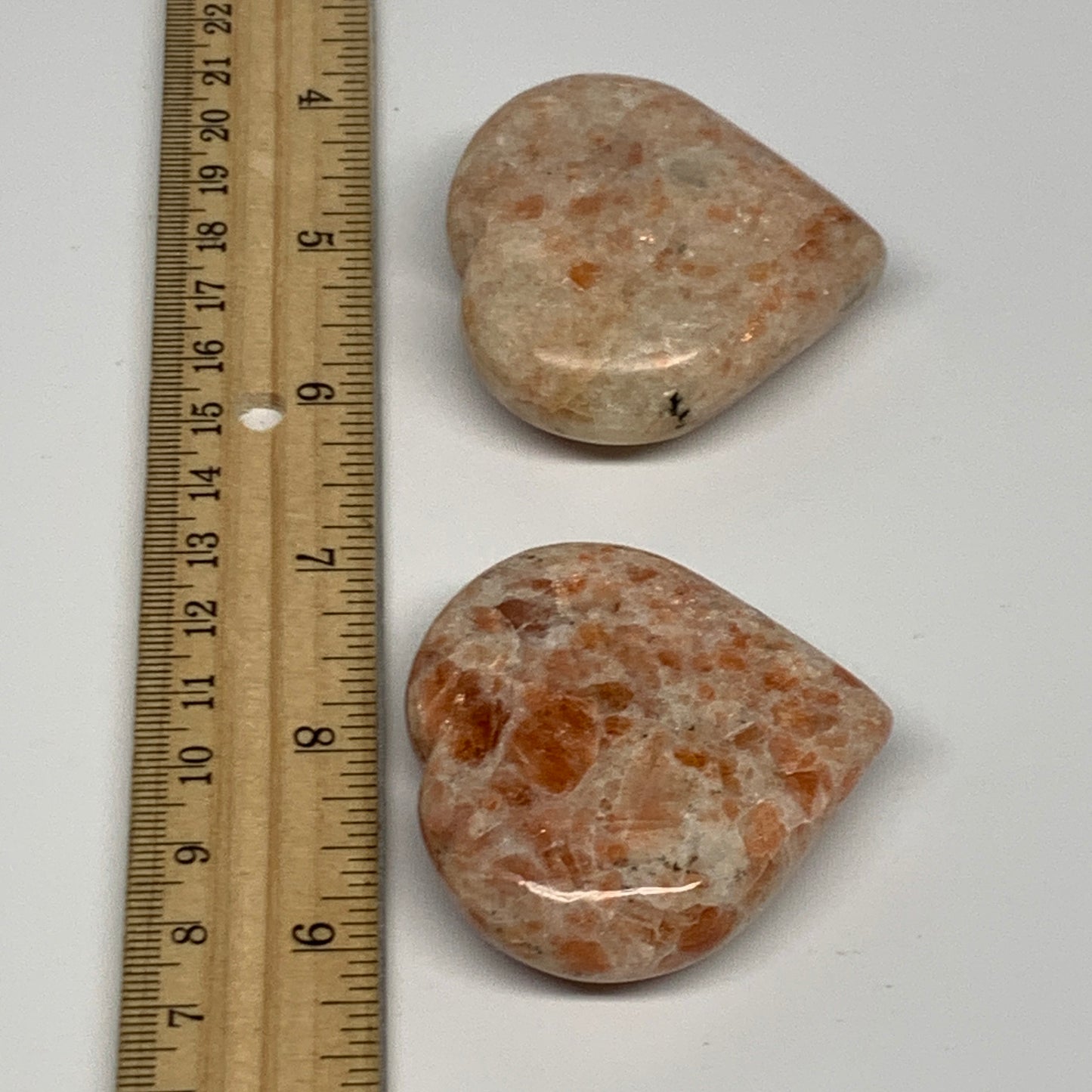 153.9g, 2"-2.1", 2pcs, Sunstone Heart Polished Healing Crystal,B28028