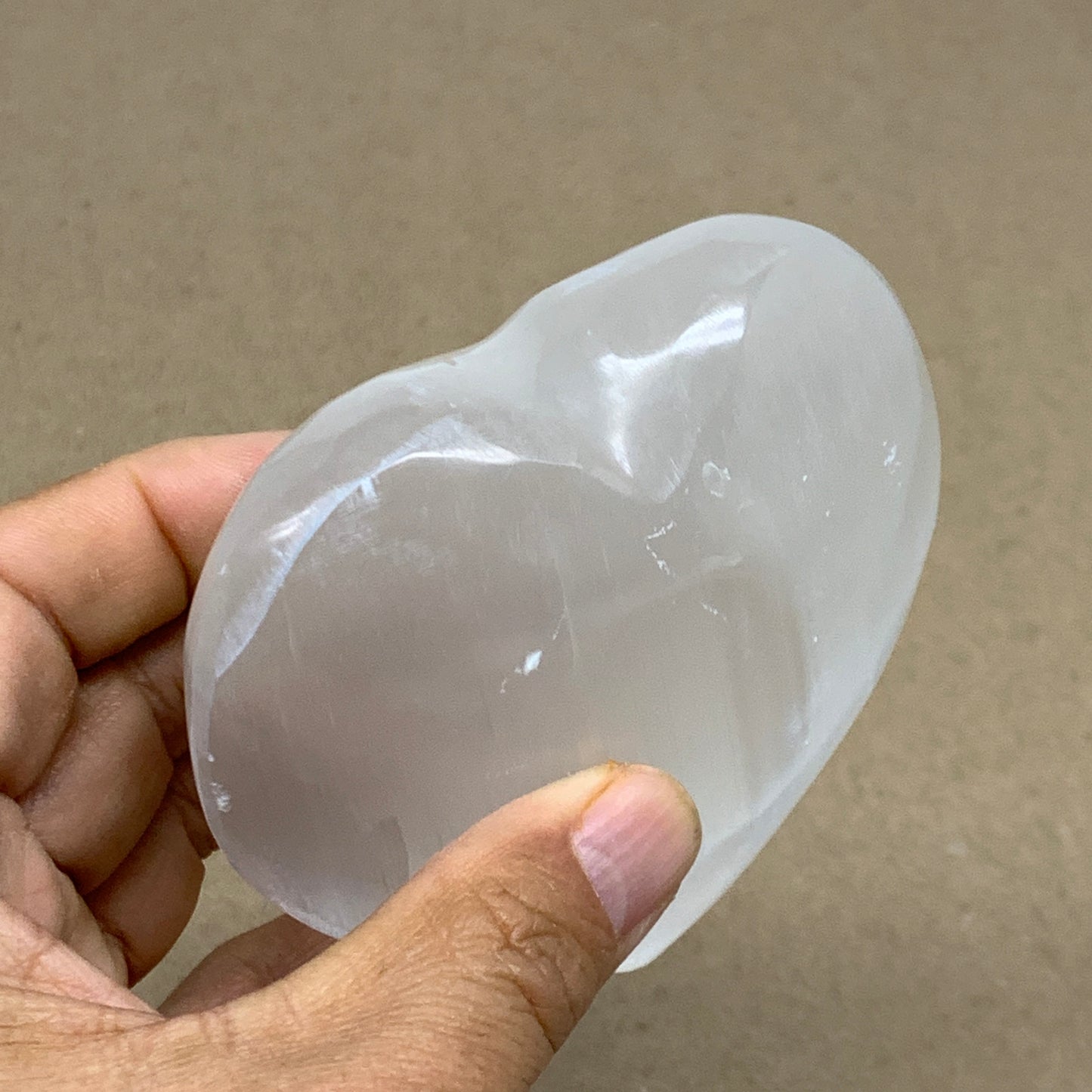 0.74 lbs, 3.7"x3.4"x1.5", Selenite Half Puffy Heart Crystals, Satin Spar, B36572