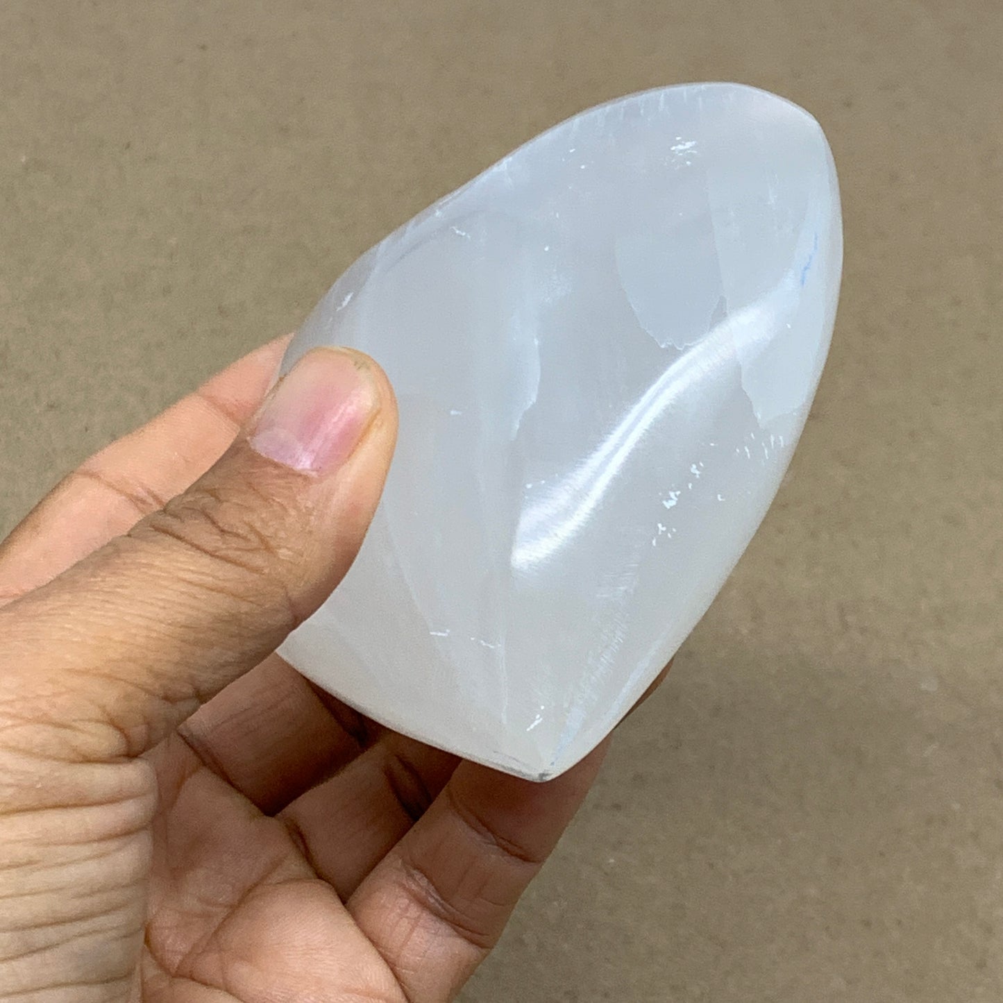 0.74 lbs, 3.7"x3.4"x1.5", Selenite Half Puffy Heart Crystals, Satin Spar, B36572