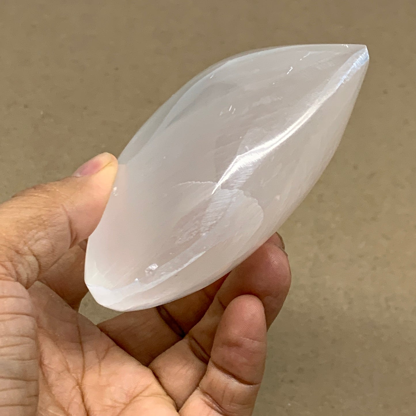 0.74 lbs, 3.7"x3.4"x1.5", Selenite Half Puffy Heart Crystals, Satin Spar, B36572