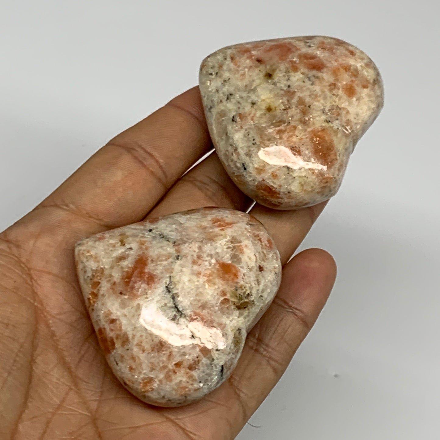 151.4g,1.8"-1.9", 2pcs, Sunstone Heart Polished Healing Crystal,B28029