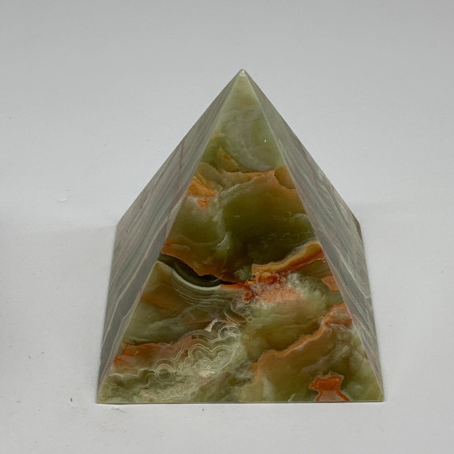 1.06 lbs, 3.2"x3"x3", Green Onyx Pyramid Gemstone Crystal, B32460