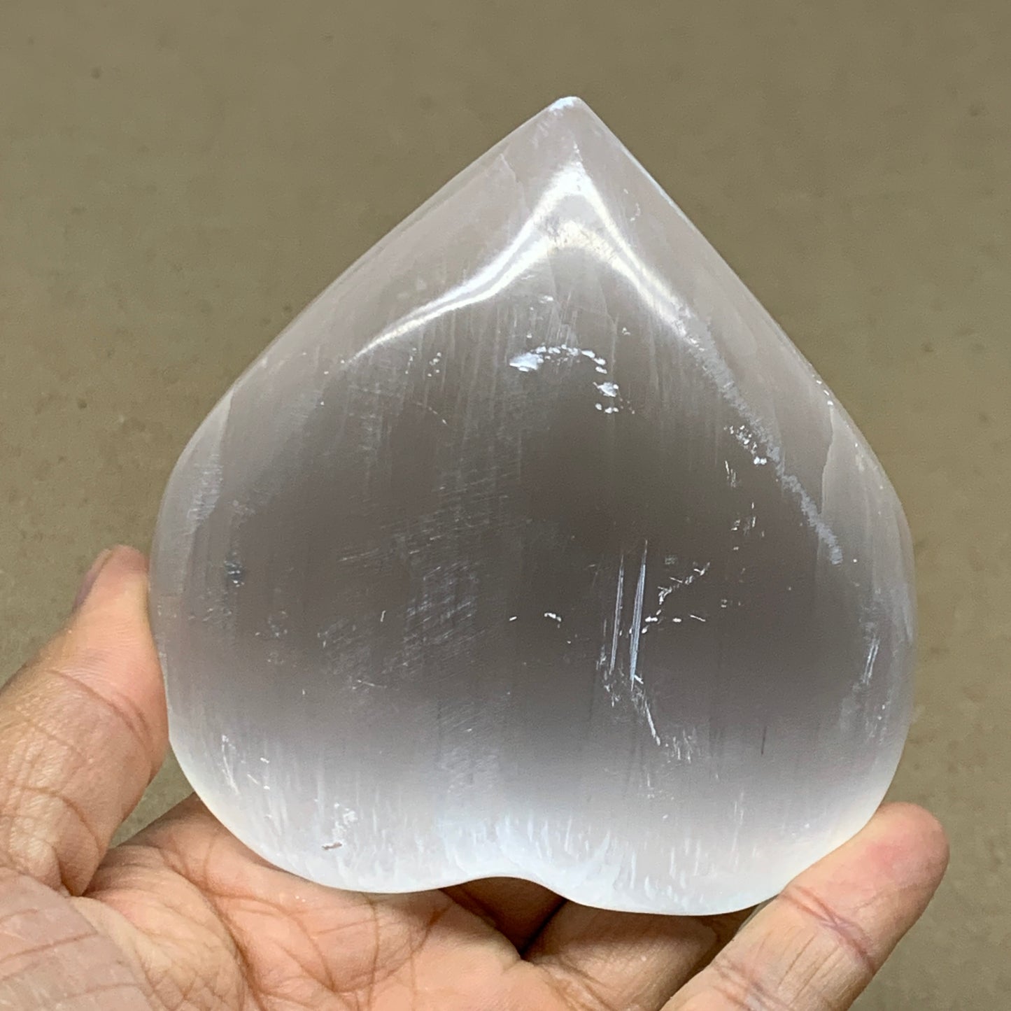 0.74 lbs, 3.7"x3.4"x1.5", Selenite Half Puffy Heart Crystals, Satin Spar, B36572