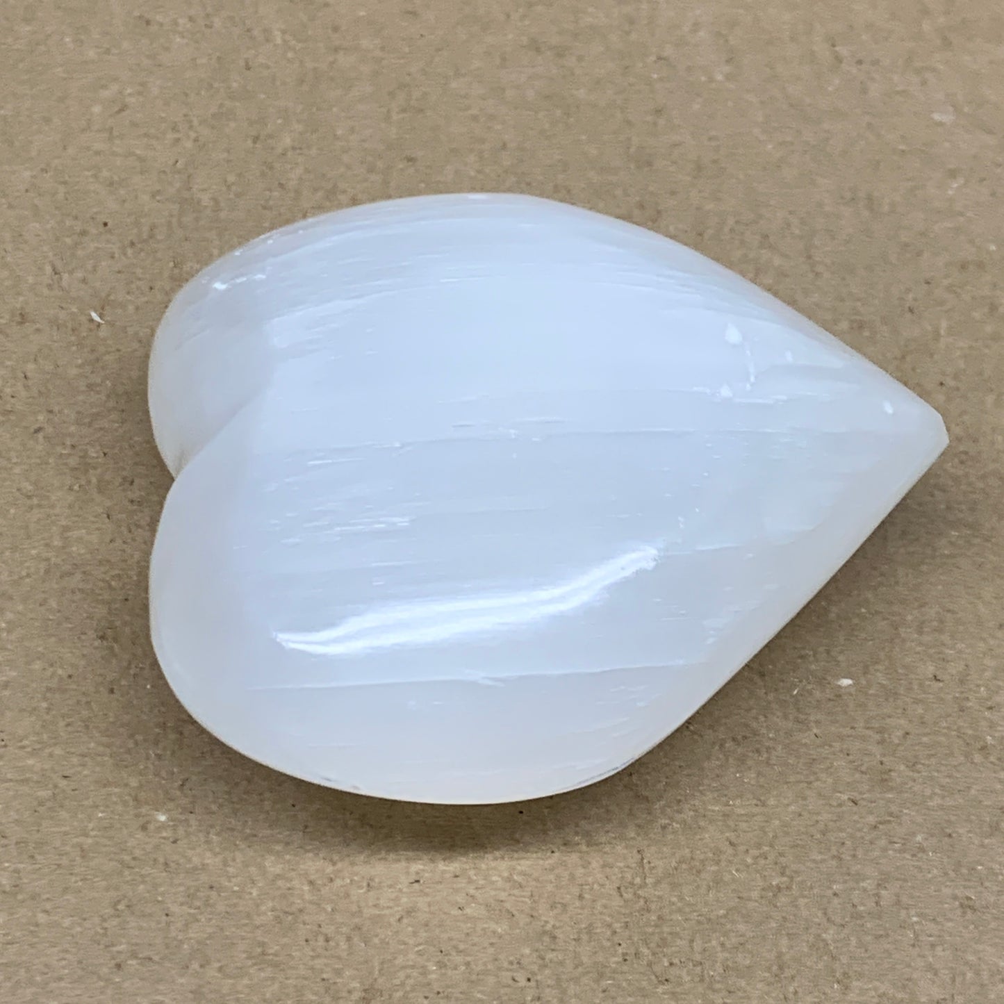 0.74 lbs, 3.7"x3.4"x1.5", Selenite Half Puffy Heart Crystals, Satin Spar, B36572