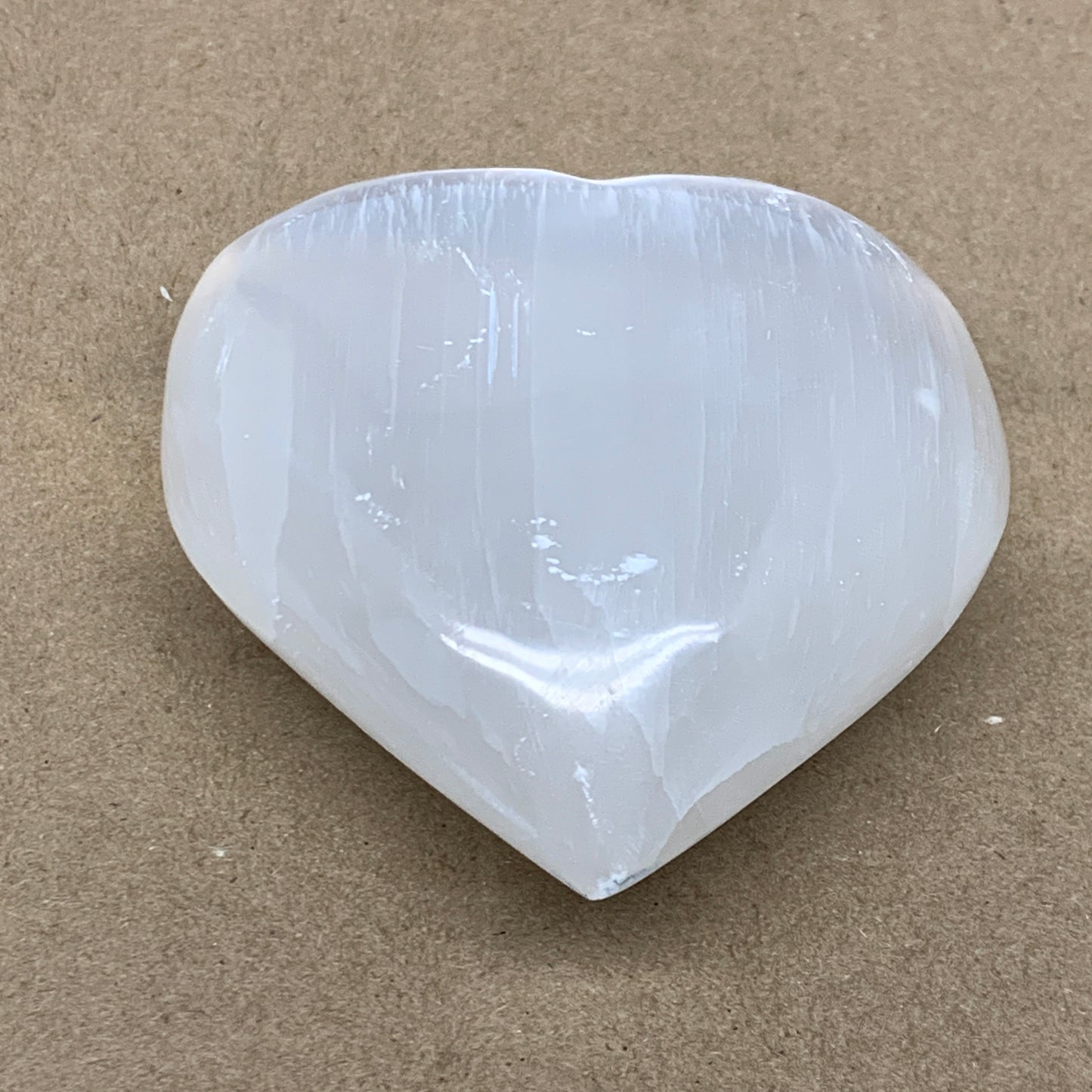 0.74 lbs, 3.7"x3.4"x1.5", Selenite Half Puffy Heart Crystals, Satin Spar, B36572