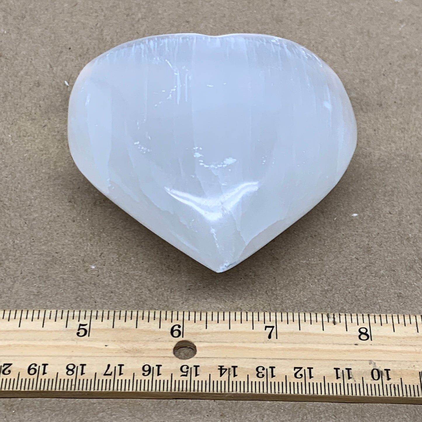 0.74 lbs, 3.7"x3.4"x1.5", Selenite Half Puffy Heart Crystals, Satin Spar, B36572