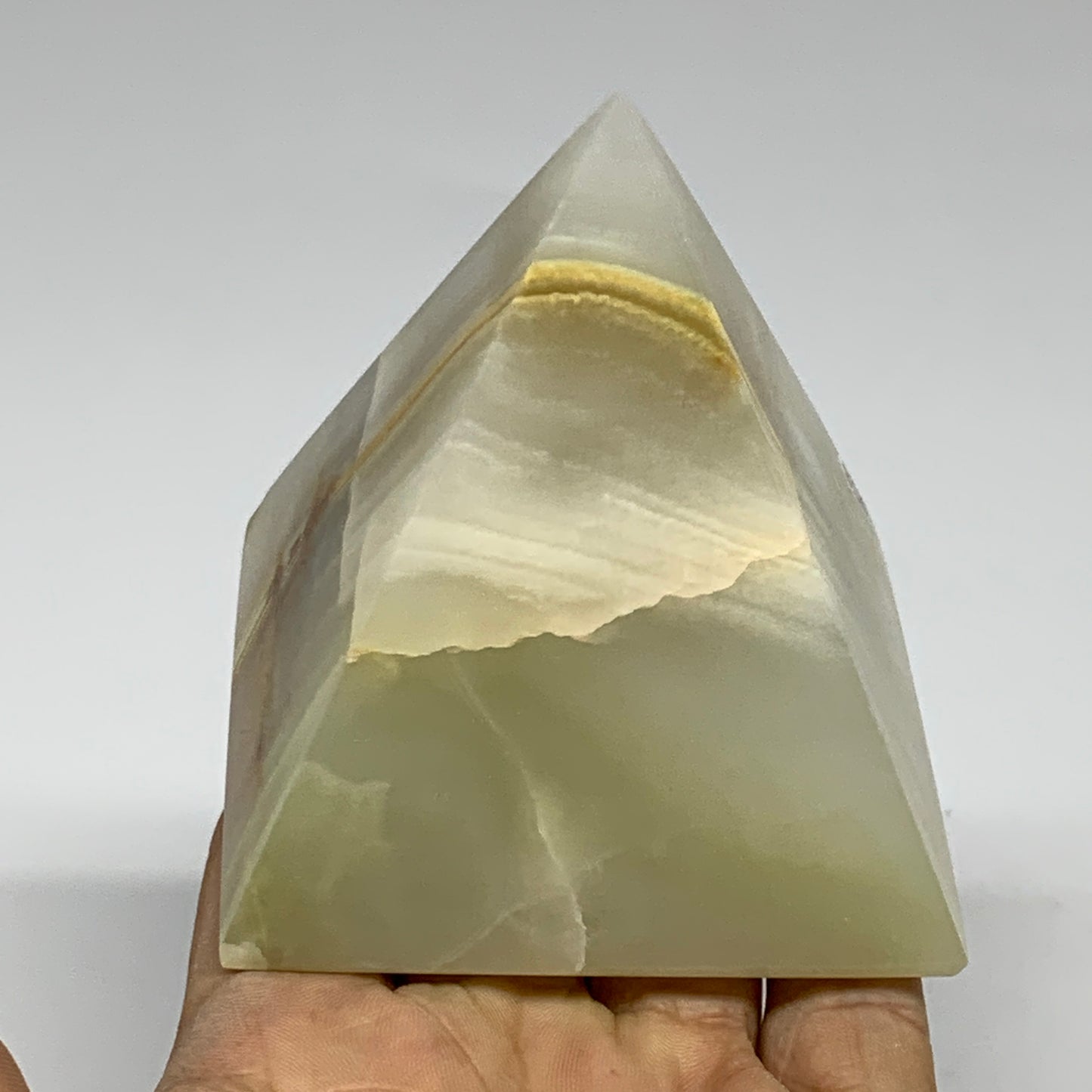 0.9 lbs, 3"x2.8"x2.8", Green Onyx Pyramid Gemstone Crystal, B32461