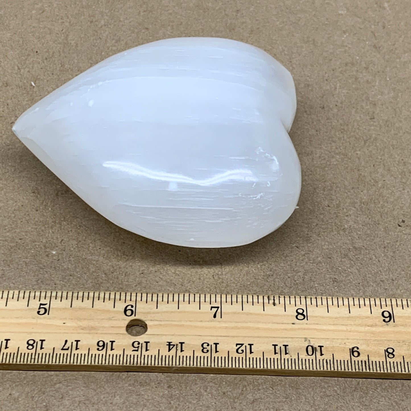 0.74 lbs, 3.7"x3.4"x1.5", Selenite Half Puffy Heart Crystals, Satin Spar, B36572