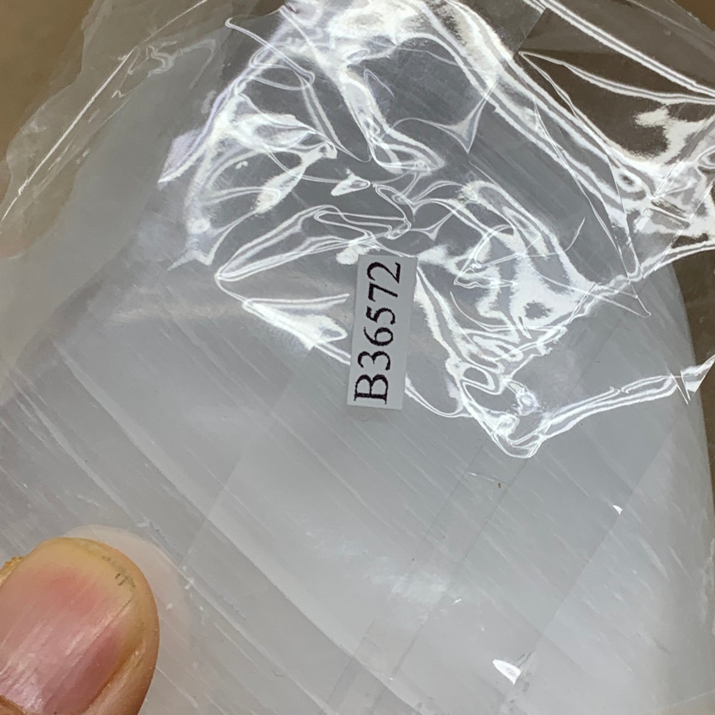 0.74 lbs, 3.7"x3.4"x1.5", Selenite Half Puffy Heart Crystals, Satin Spar, B36572