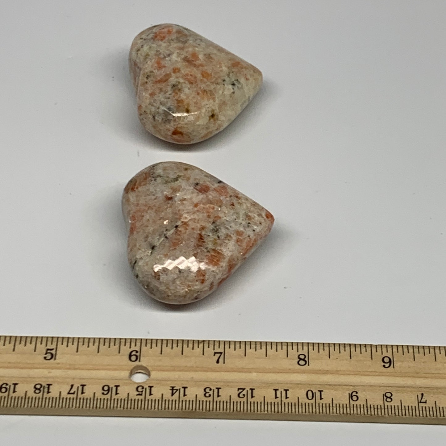 151.4g,1.8"-1.9", 2pcs, Sunstone Heart Polished Healing Crystal,B28029
