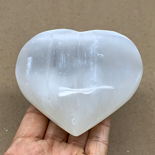 0.99 lbs, 3.9"x3.9"x1.6", Selenite Half Puffy Heart Crystals, Satin Spar, B36573