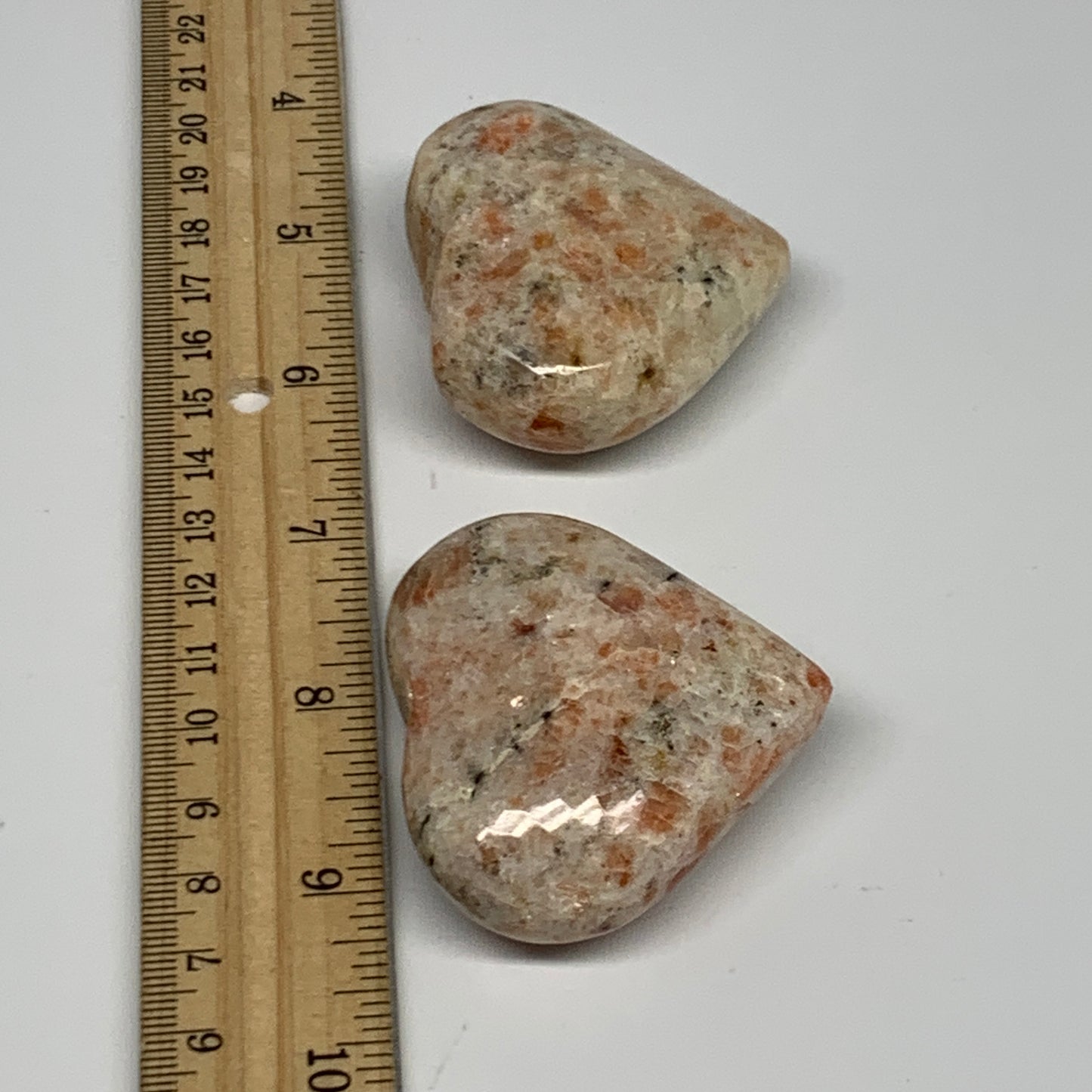 151.4g,1.8"-1.9", 2pcs, Sunstone Heart Polished Healing Crystal,B28029