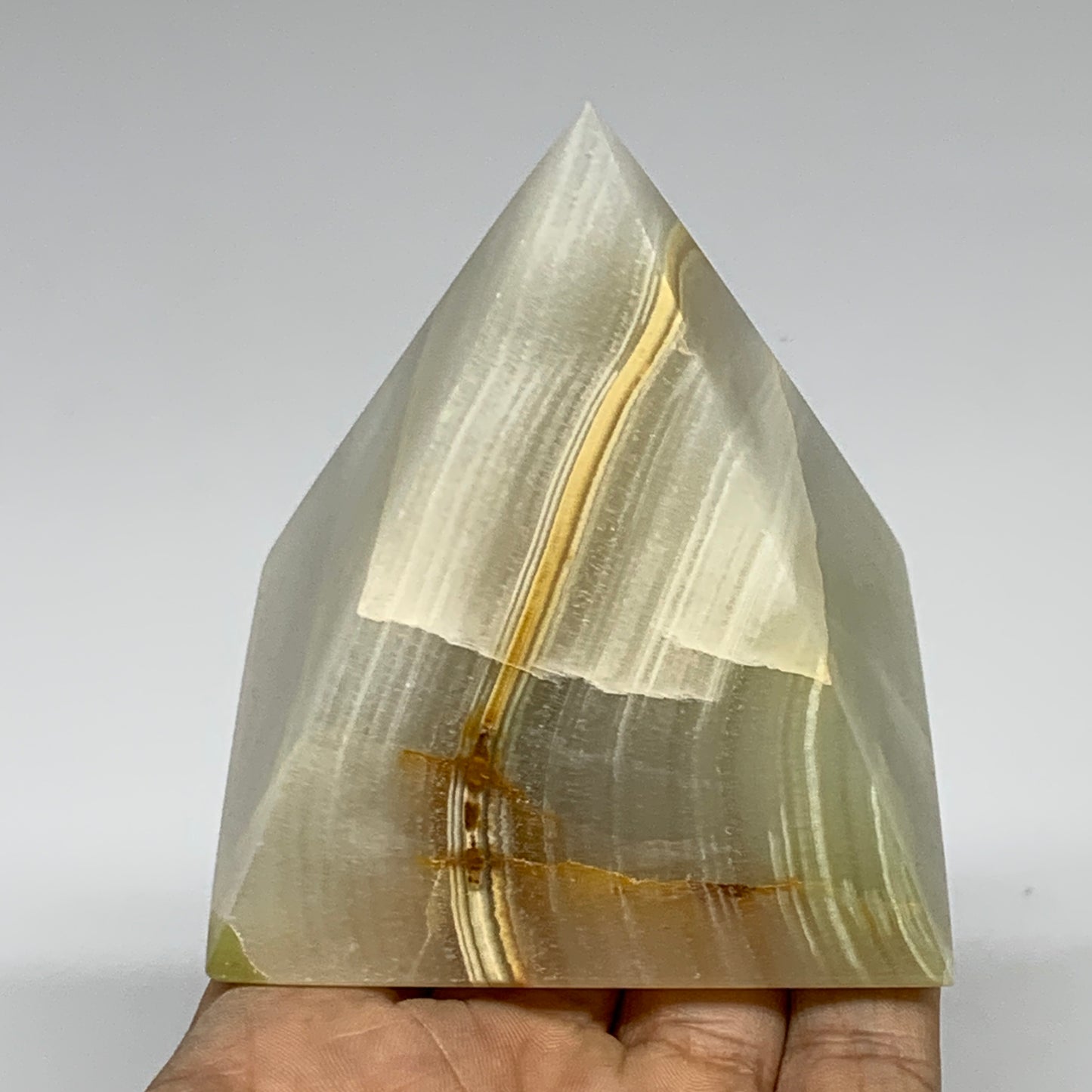 0.9 lbs, 3"x2.8"x2.8", Green Onyx Pyramid Gemstone Crystal, B32461