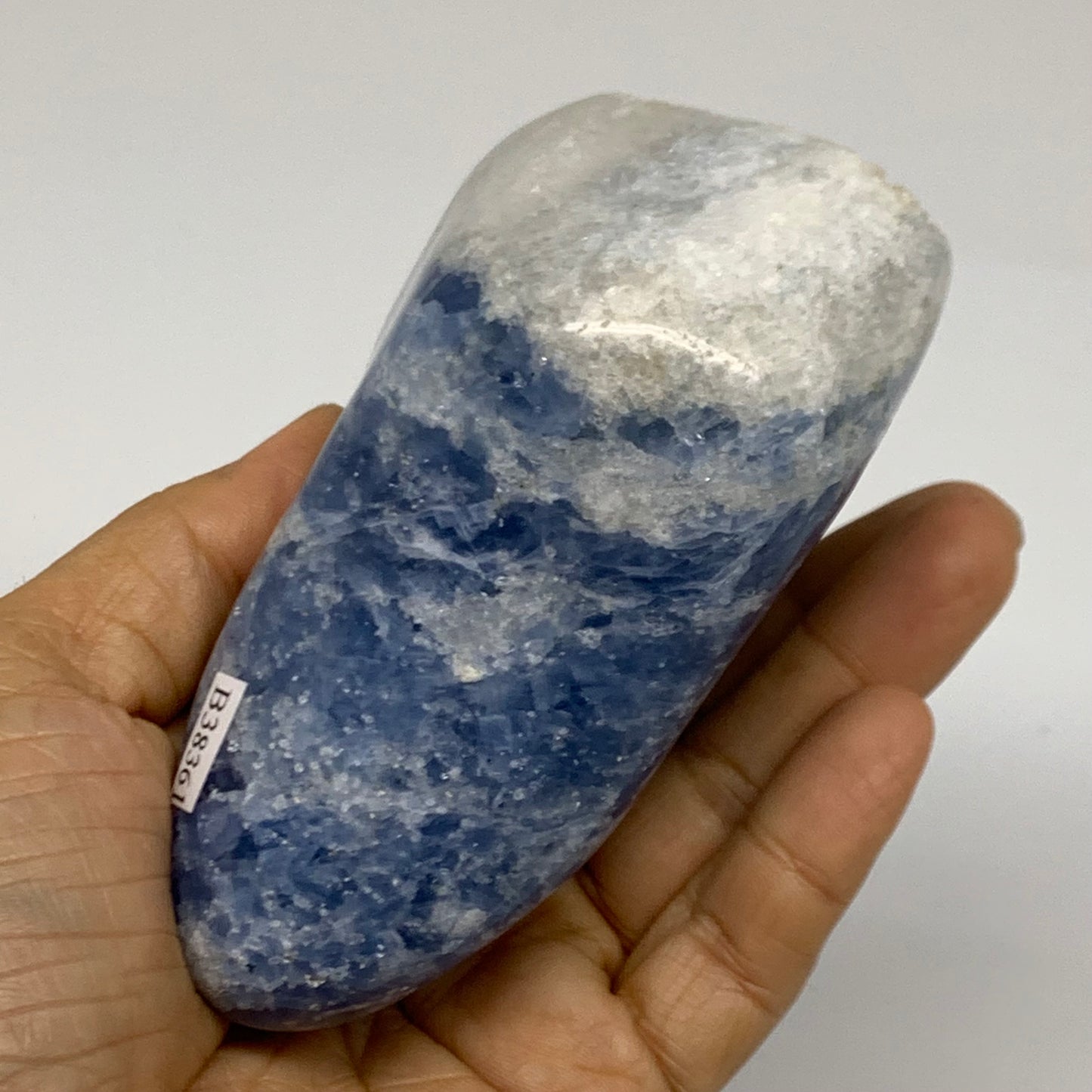 1.19 lbs, 4.3"x2.9"x1.9", Natural Blue Calcite Polished Freeform Stands, B38361