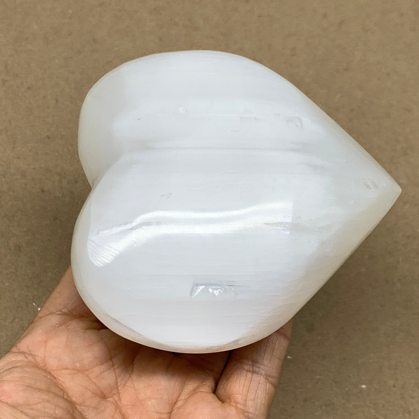0.99 lbs, 3.9"x3.9"x1.6", Selenite Half Puffy Heart Crystals, Satin Spar, B36573