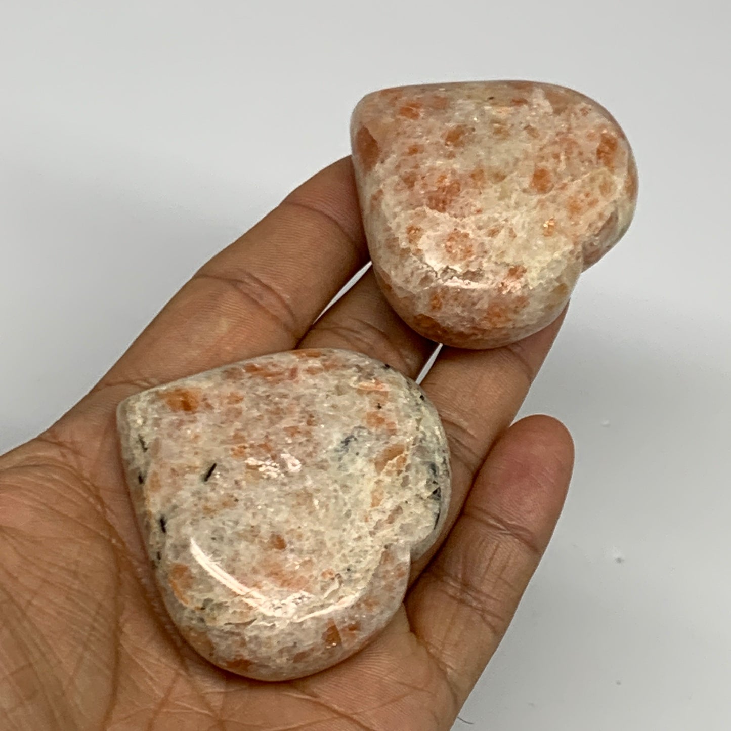 151.2g,1.9"-2", 2pcs, Sunstone Heart Small Polished Healing Crystal,B28030