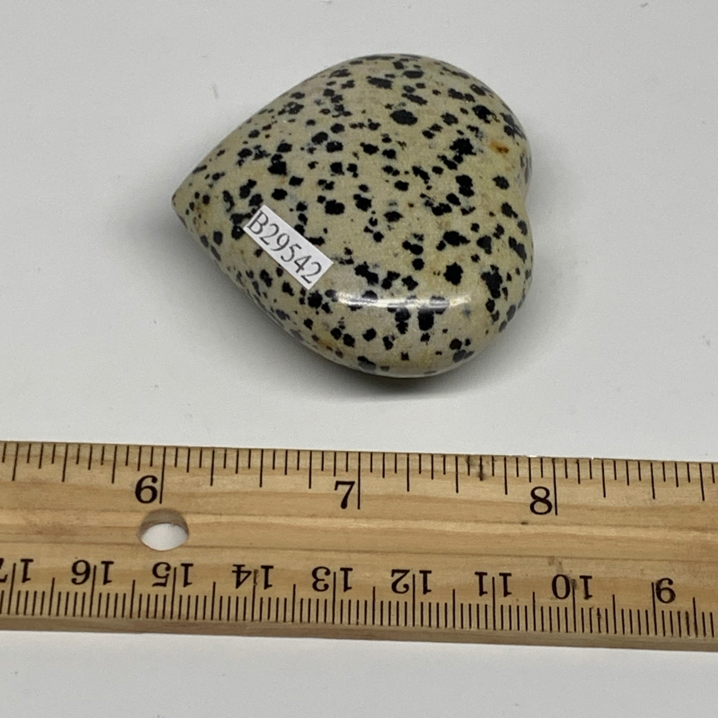 81.2g, 2"x2.1"x0.9" Dalmatian Jasper Heart Polished Healing Home Decor, B29542