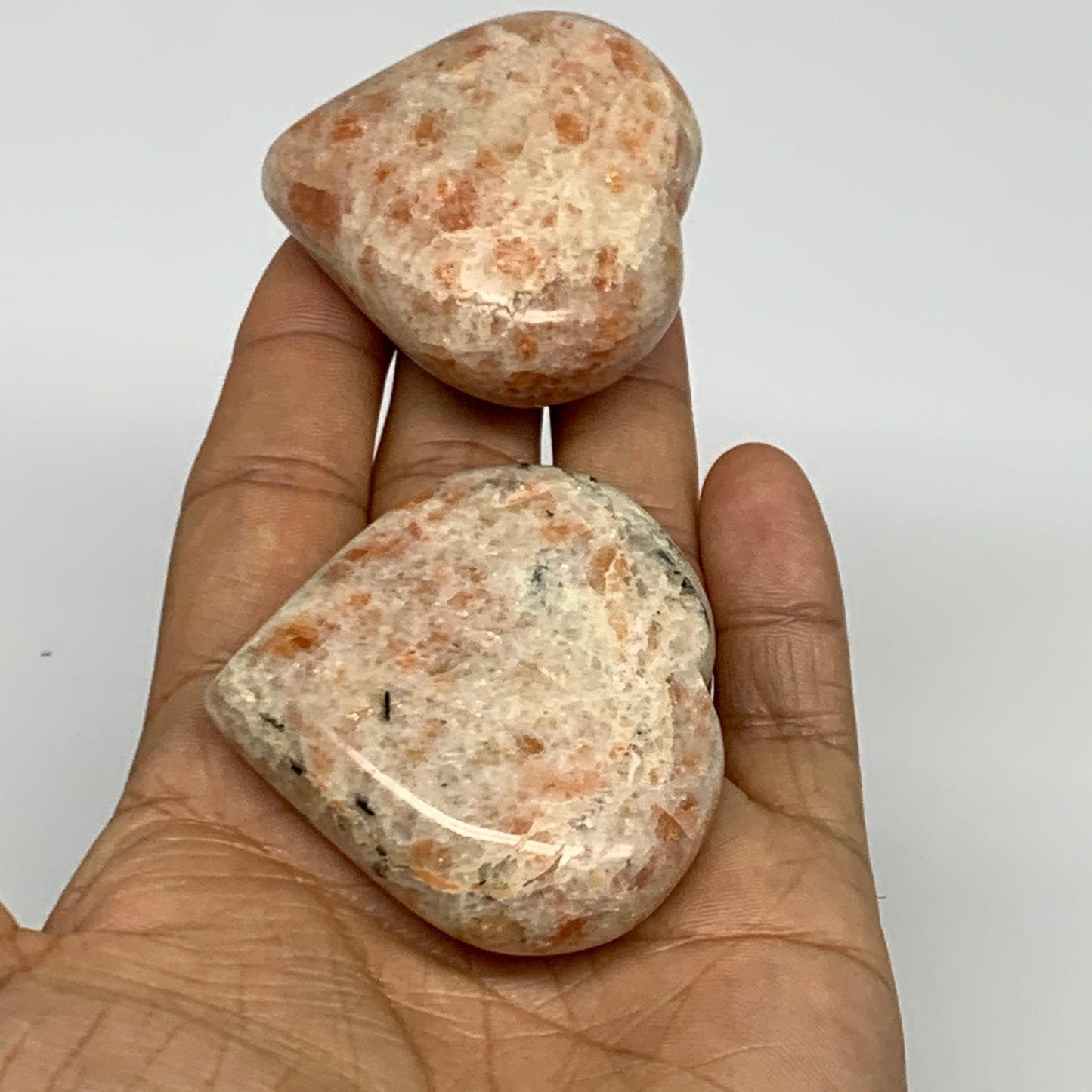 151.2g,1.9"-2", 2pcs, Sunstone Heart Small Polished Healing Crystal,B28030