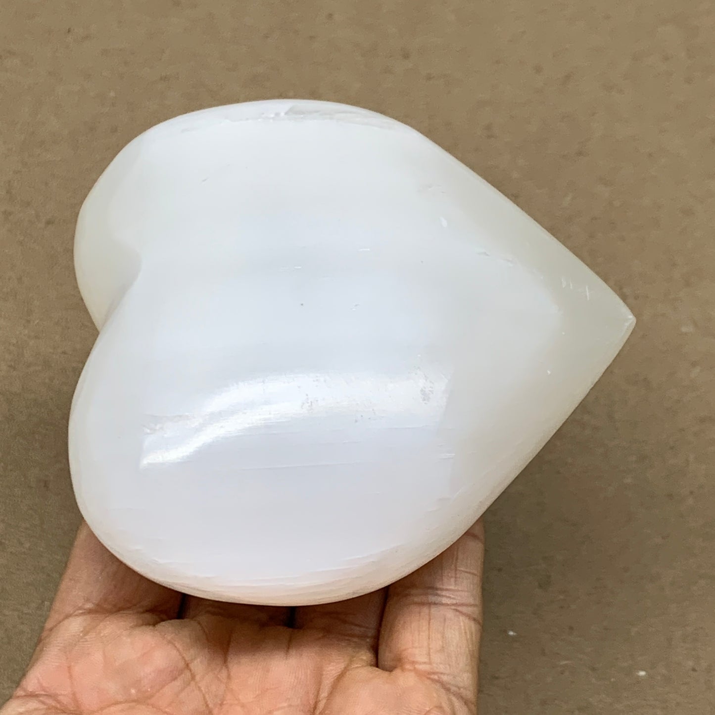 0.99 lbs, 3.9"x3.9"x1.6", Selenite Half Puffy Heart Crystals, Satin Spar, B36573