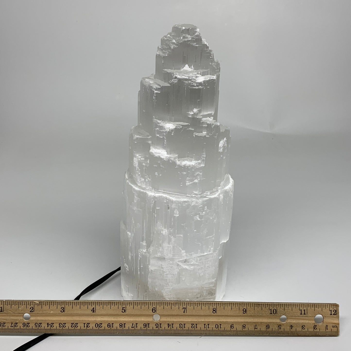 5.7 lb, 9.75"x3.8" White Selenite (Satin Spar) Rough Lamp W/Chord, B35910