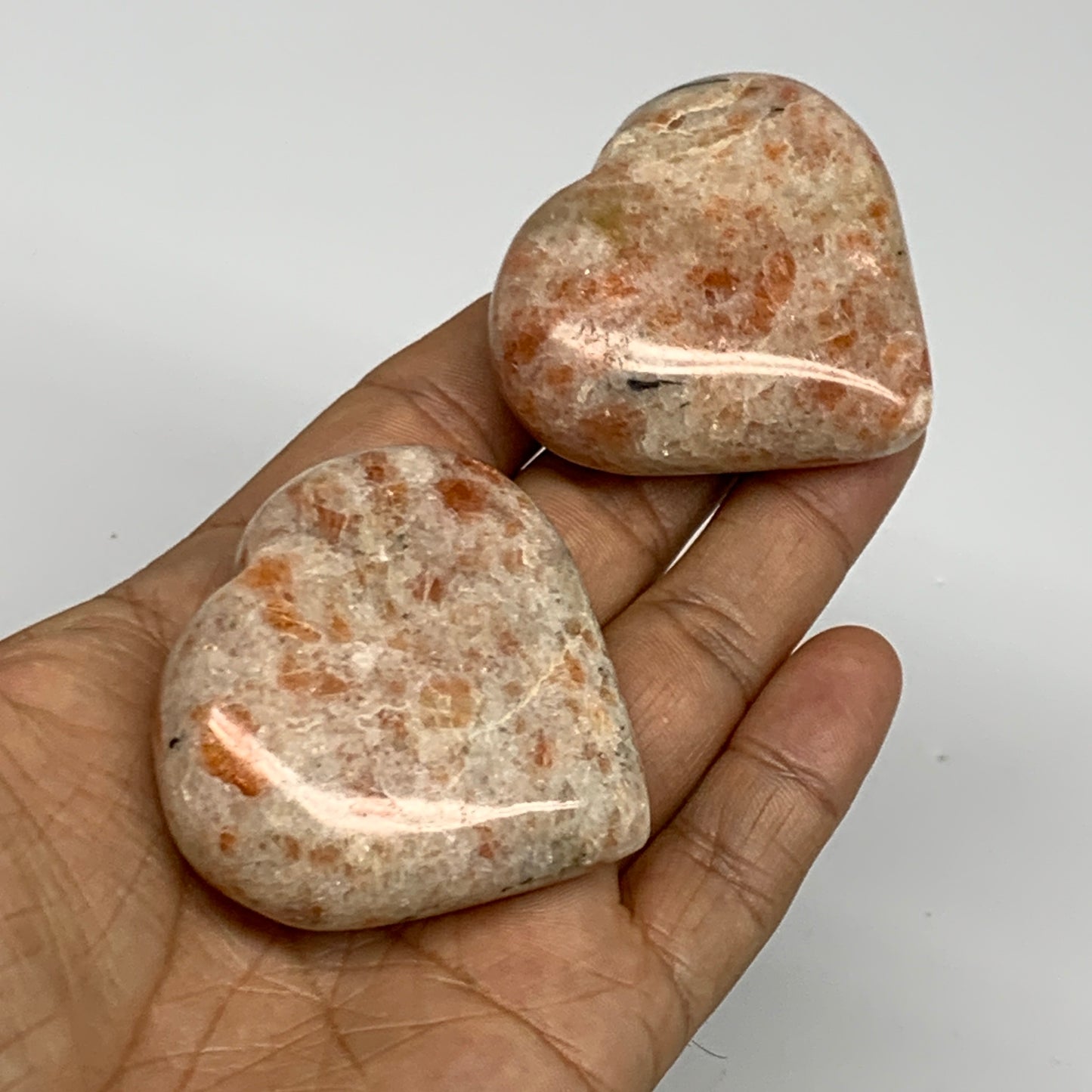 151.2g,1.9"-2", 2pcs, Sunstone Heart Small Polished Healing Crystal,B28030