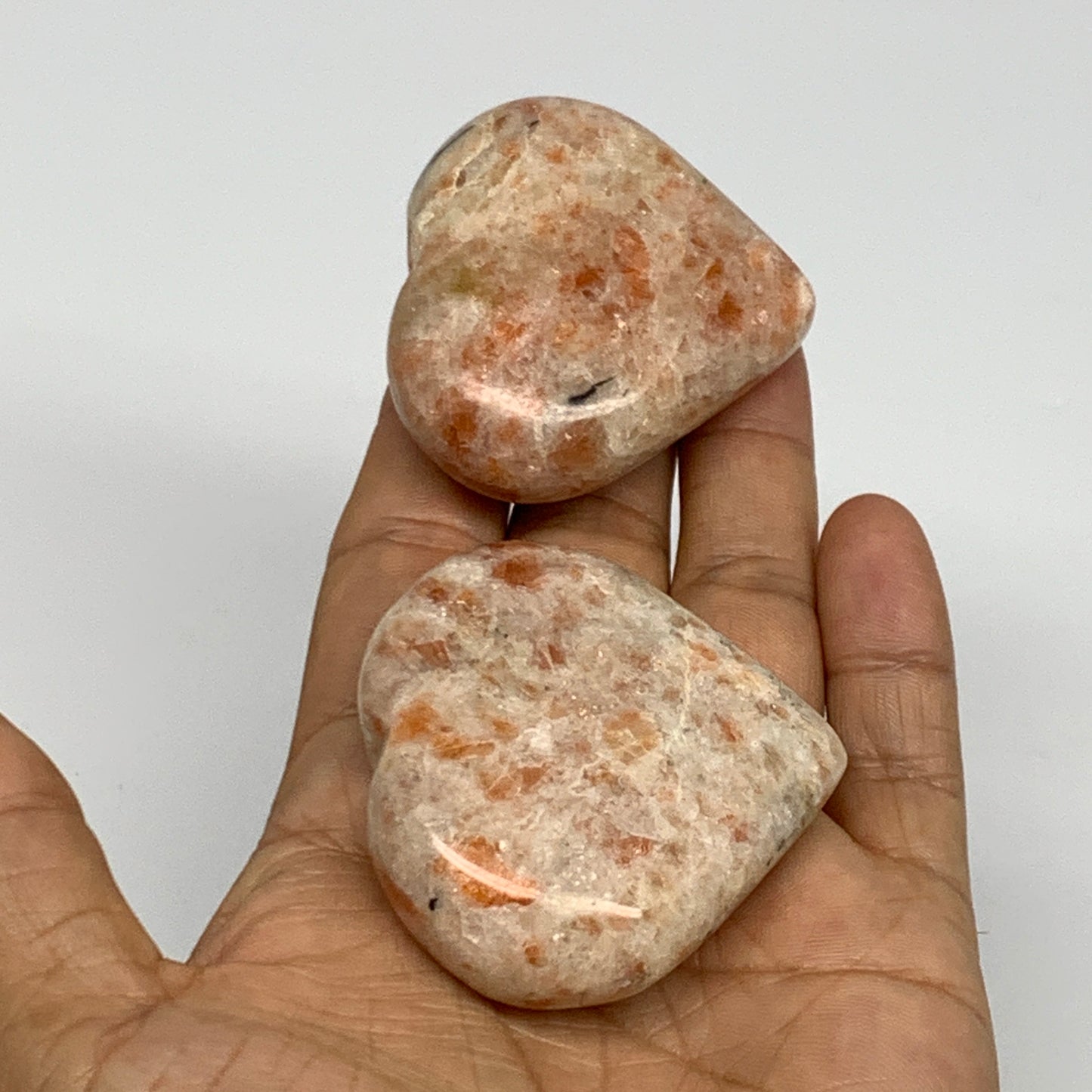 151.2g,1.9"-2", 2pcs, Sunstone Heart Small Polished Healing Crystal,B28030