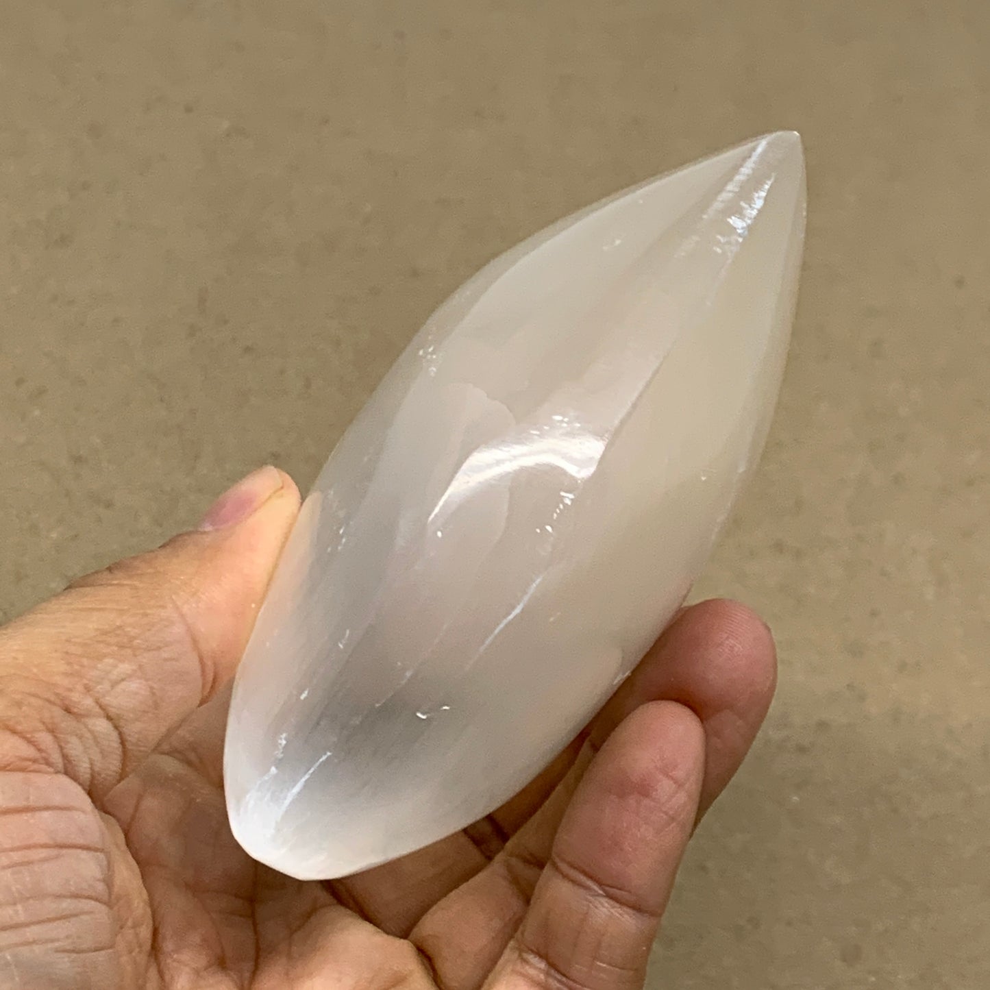 0.99 lbs, 3.9"x3.9"x1.6", Selenite Half Puffy Heart Crystals, Satin Spar, B36573