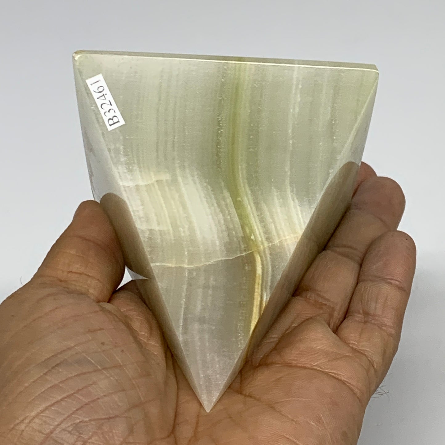 0.9 lbs, 3"x2.8"x2.8", Green Onyx Pyramid Gemstone Crystal, B32461