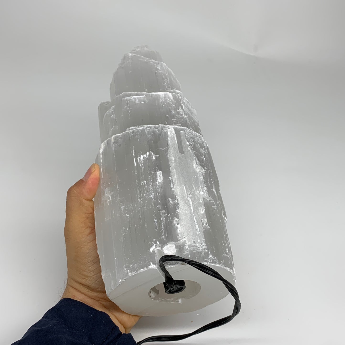 5.7 lb, 9.75"x3.8" White Selenite (Satin Spar) Rough Lamp W/Chord, B35910