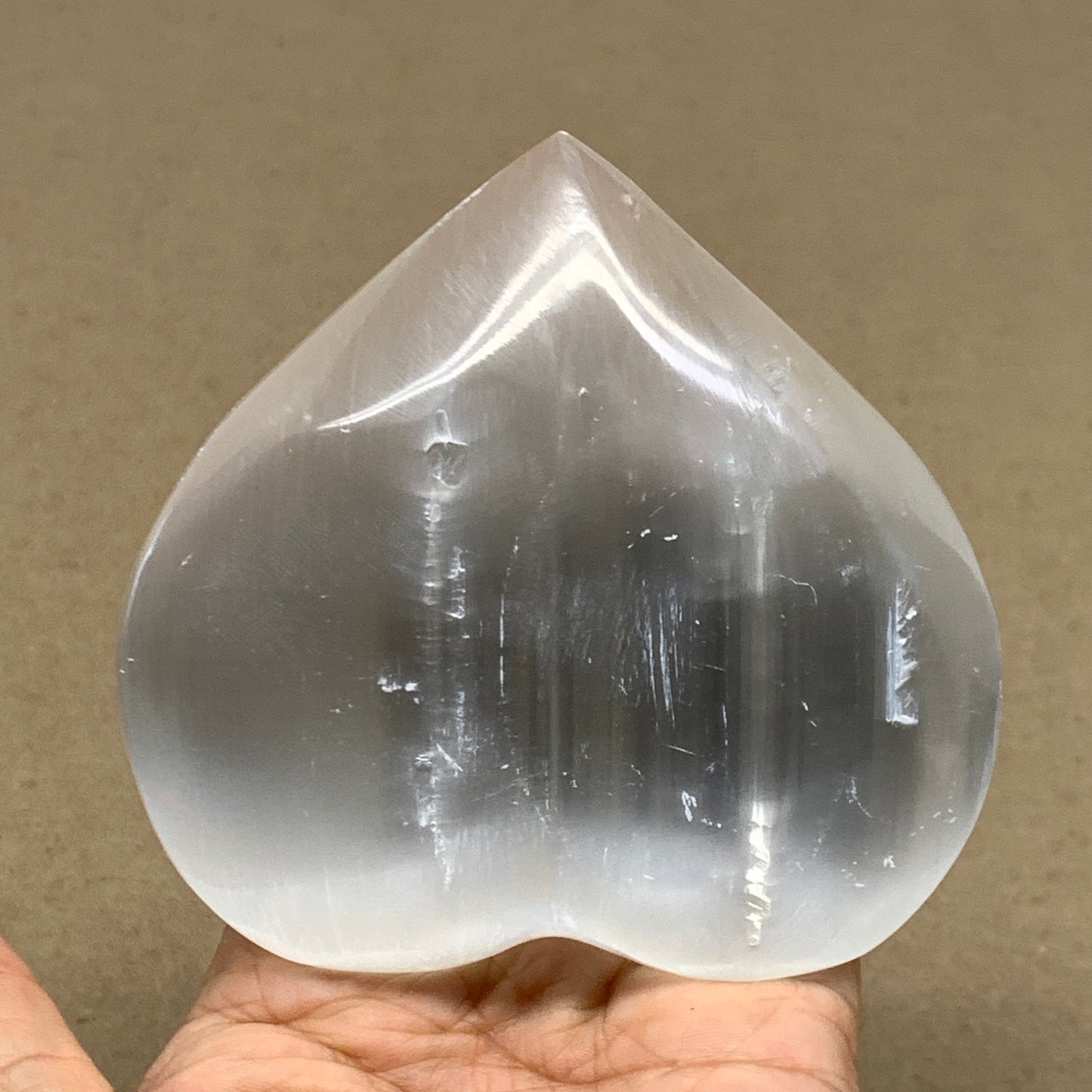 0.99 lbs, 3.9"x3.9"x1.6", Selenite Half Puffy Heart Crystals, Satin Spar, B36573